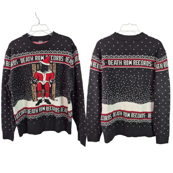 Death Row Records Black White Red Santa in Electric Chair Pull on Sweater L - Picture 1 of 5